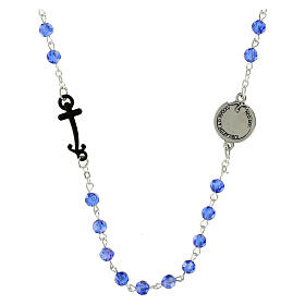 Collier grains bleu ciel Jubilé croix noire Endless