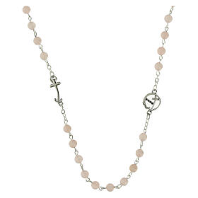 Necklace with pink quartz beads and silver medal of the Jubilee by Endless