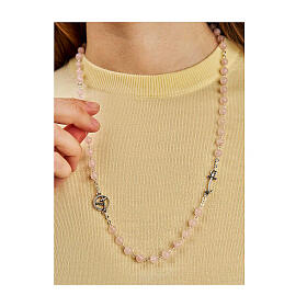 Necklace with pink quartz beads and silver medal of the Jubilee by Endless