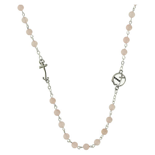 Collier grains quartz rose médaille argentée Jubilé Endless 1