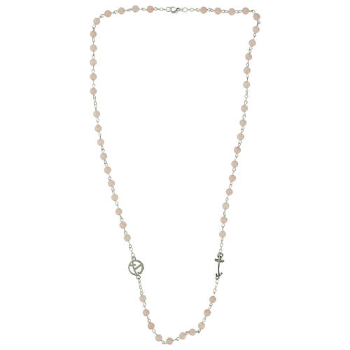 Collier grains quartz rose médaille argentée Jubilé Endless 5