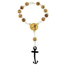 Single decade rosary with olivewood beads, Jubilee anchor-shaped cross, golden finish, Endless