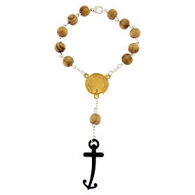 Single decade rosary with olivewood beads, Jubilee anchor-shaped cross, golden finish, Endless