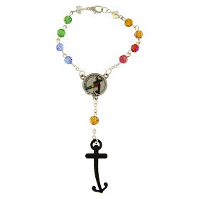 Single decade rosary with colourful crystals, Jubilee anchor-shaped cross, Endless