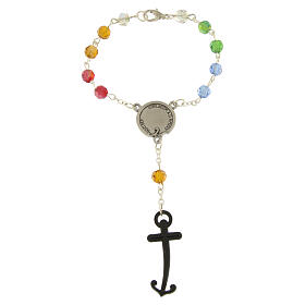 Single decade rosary with colourful crystals, Jubilee anchor-shaped cross, Endless