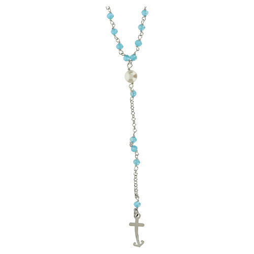 Jubilee rosary with aquamarine gems, silver 925 and freshwater pearl by Endless 3