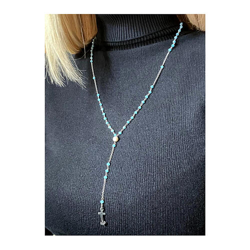 Rosario Giubileo gemme acquamarina argento 925 perla di fiume Endless 2