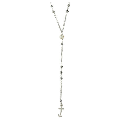 Jubiläumsrosenkranz mit grauen Edelsteinen 925er Silber und Flussperle Endless 1