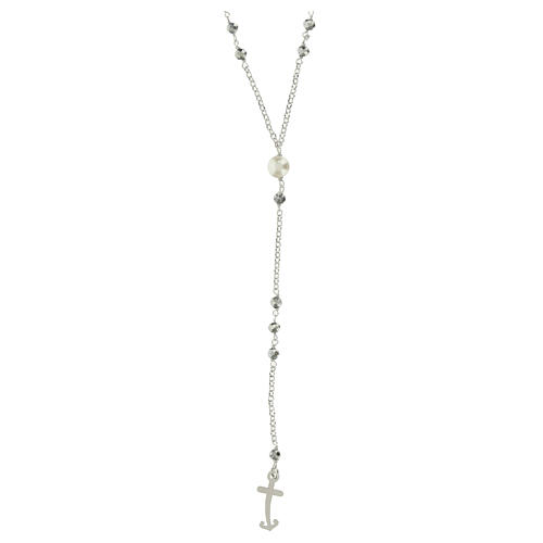 Jubilee rosary with grey gems, 925 silver and freshwater pearl by Endless 2