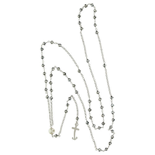 Jubilee rosary with grey gems, 925 silver and freshwater pearl by Endless 4