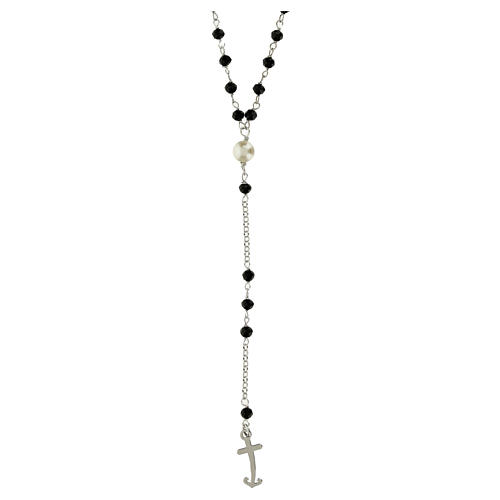 Jubilee rosary with black beads, 925 silver and freshwater pearl by Endless 1