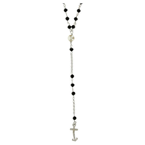 Jubilee rosary with black beads, 925 silver and freshwater pearl by Endless 3