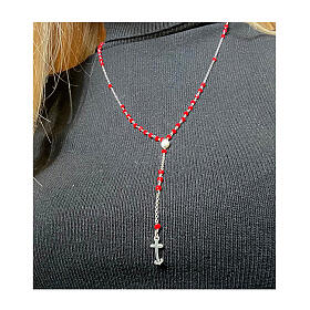 Jubilee rosary with red beads, 925 silver and freshwater pearl by Endless