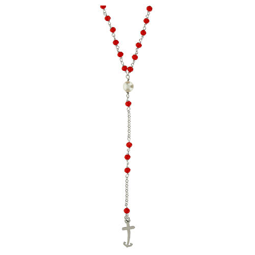 Jubilee rosary with red beads, 925 silver and freshwater pearl by Endless 1