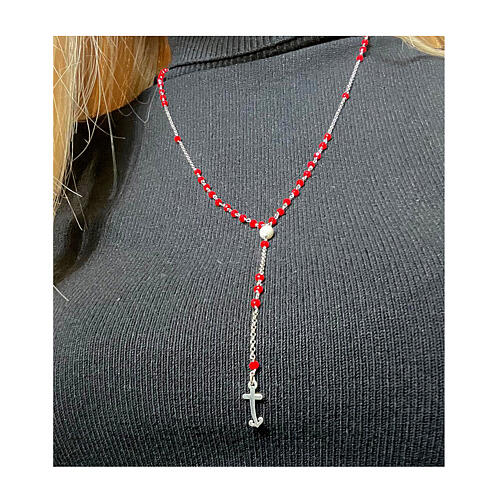 Jubilee rosary with red beads, 925 silver and freshwater pearl by Endless 2