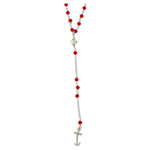 Jubilee rosary with red beads, 925 silver and freshwater pearl by Endless 3