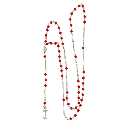 Jubilee rosary with red beads, 925 silver and freshwater pearl by Endless 4