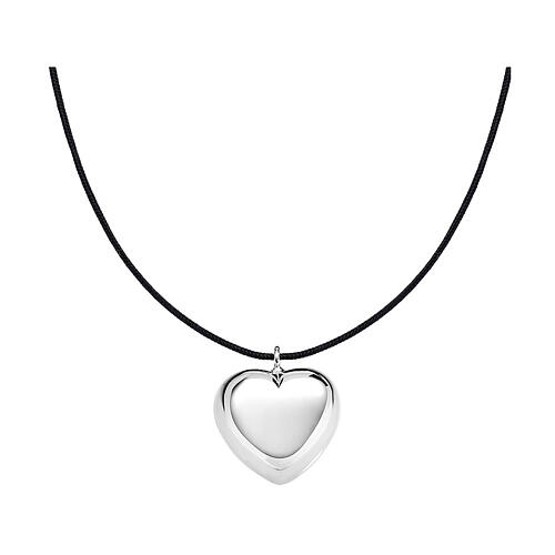 AMEN necklace of black rope with rhodium-plated 925 silver heart 1