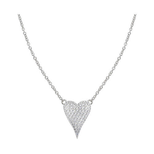AMEN necklace with elongated heart, white rhinestone and rhodium-plated 925 silver 1