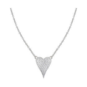 AMEN Necklace Extended Heart with White Zircons 925 Silver Rhodium Finish