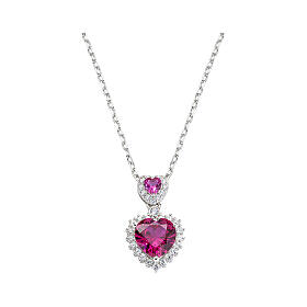 AMEN Double Heart Necklace with Red and White Zircons, 925 Silver