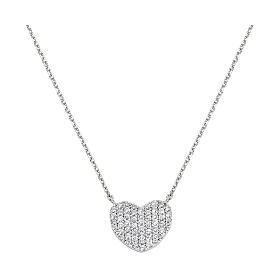 Halskette flacher Herzanhänger mit weißem Zirkonia-Pavé 12 mm AMEN 925er Silber