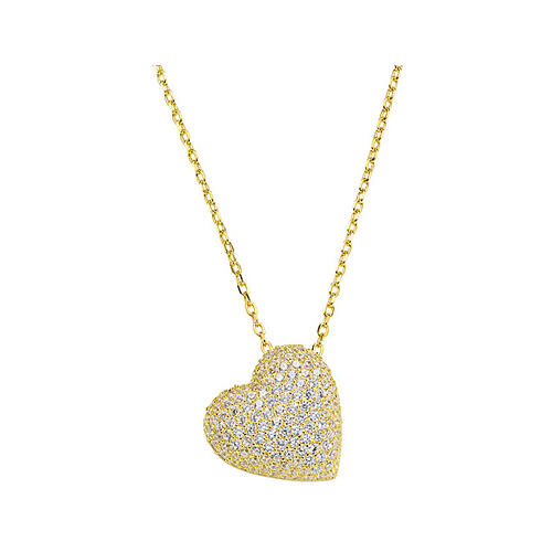 AMEN necklace with heart-shaped white rhinestone pendant, gold plated 925 silver 1