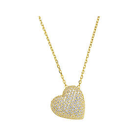 Gilded Heart Necklace AMEN 925 Sterling Silver Pave White Zirconia