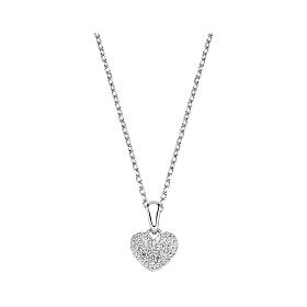 AMEN 925 Silver Heart Pendant Necklace with White Zircons