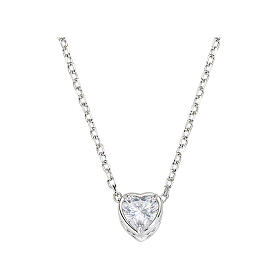 Halskette mit weißen Zirkonia-Solitär Herzschliff AMEN aus 925er Silber