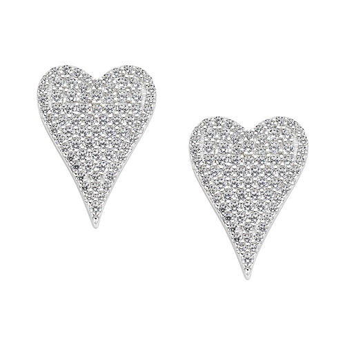 Elongated heart-shaped earrings with white rhinestones, AMEN, 925 silver 1