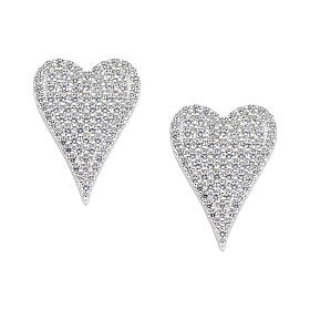 Pair of elongated heart earrings with white zircon pave AMEN 925 silver