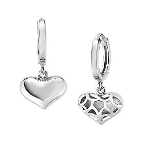 Ohrringe AMEN aus 925er rhodiniertem Silber mit hängenden Herzen 12 mm