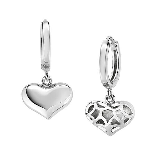 Ohrringe AMEN aus 925er rhodiniertem Silber mit hängenden Herzen 12 mm 1