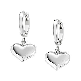 AMEN earrings of rhodium-plated 925 silver, 0.5 in heart-shaped pendants