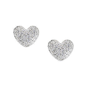 Ohrringe AMEN gewölbtes Herz mit Weißen Zirkonen aus 925er Silber 7x6 mm