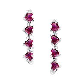 Boucles d'oreilles Amen trèfle à quatre cœurs magnétiques argent 925 zircons rouges et blancs