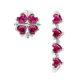 Boucles d'oreilles Amen trèfle à quatre cœurs magnétiques argent 925 zircons rouges et blancs