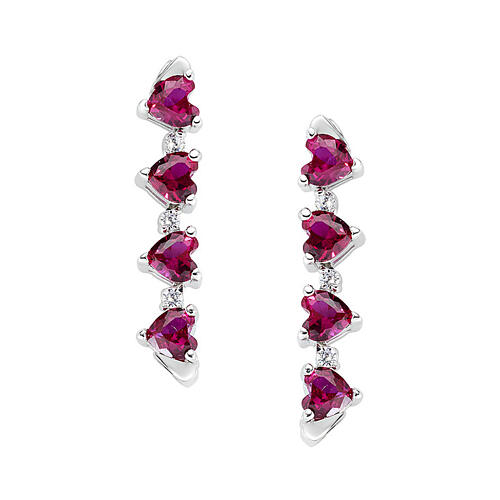 Boucles d'oreilles Amen trèfle à quatre cœurs magnétiques argent 925 zircons rouges et blancs 1