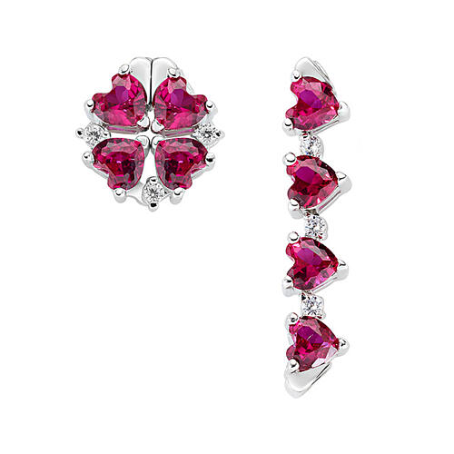 Orecchini Amen quadricuore magnetici zirconi rossi e bianchi argento 925 2