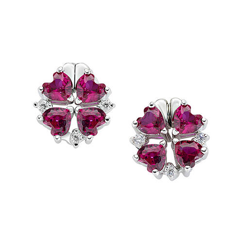 Orecchini Amen quadricuore magnetici zirconi rossi e bianchi argento 925 3
