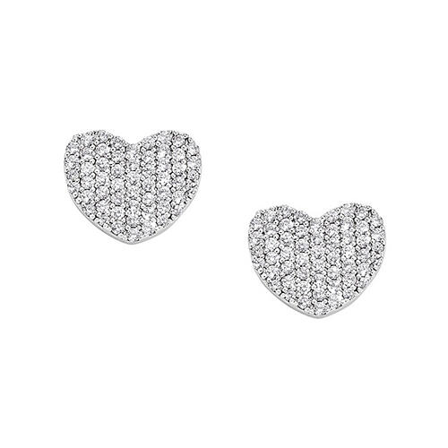 AMEN stud earrings of 925 silver and white rhinestones, flat heart of 0.35 in 1
