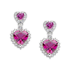 Boucles d'oreilles double cœur zircon rouge AMEN argent 925