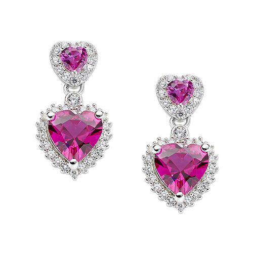 Orecchini doppio cuore zircone rosso AMEN argento 925 1