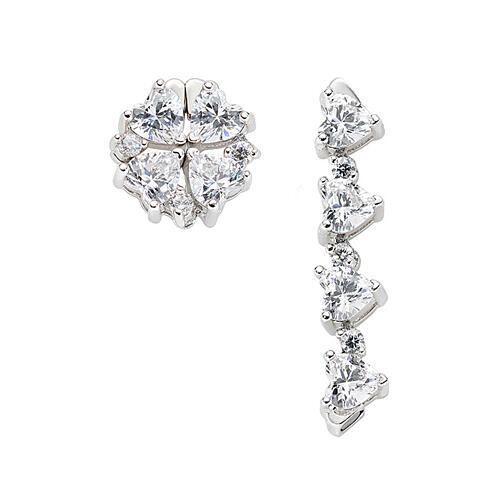 Magnetic White Zircon Heart Earrings in Silver AMEN 1