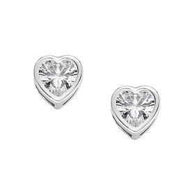 Heart Stud Earrings Amen 925 Sterling Silver White Zircon