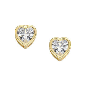 AMEN gold plated stud earrings, heart-shaped white rhinestone and 925 silver