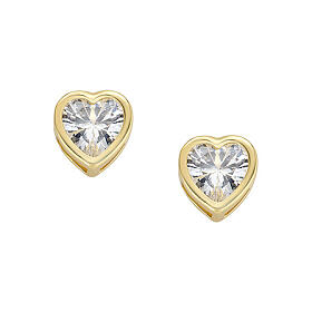 AMEN 925 Silver Gold-Plated Heart White Zircon Earrings