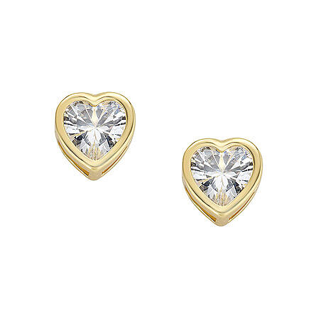 AMEN 925 Silver Gold-Plated Heart White Zircon Earrings 1