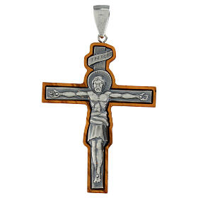 925 Silver and Olive Wood Crucifix Pendant, 8x6 cm